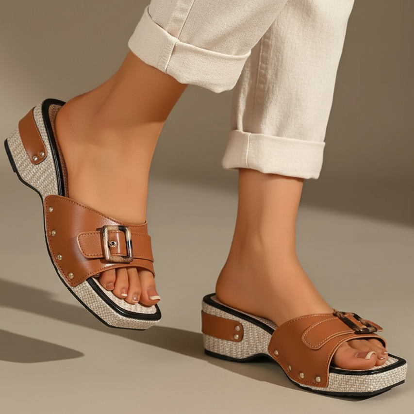 Calindra | Women's Buckle Strap Platform Slide Sandals