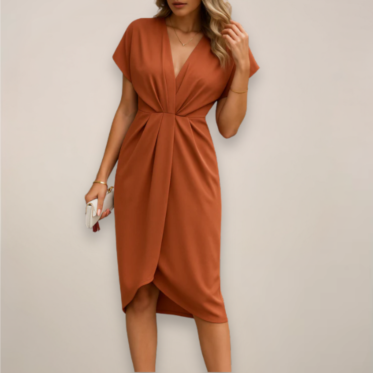 Sophia | Elegant V Neck Twist Front Side Slit Midi Dress