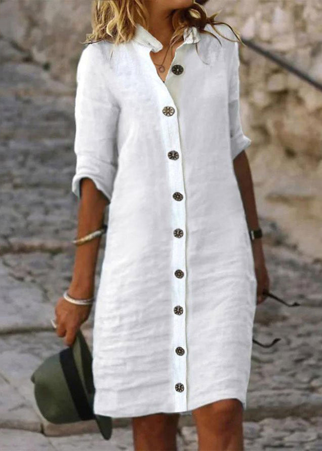 Grace | Women's Button Front Mini Sun Dress with Roll Sleeves