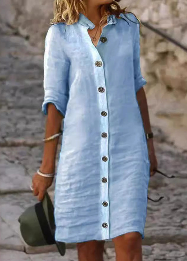 Grace | Women's Button Front Mini Sun Dress with Roll Sleeves