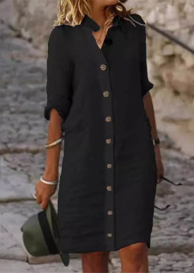 Grace | Women's Button Front Mini Sun Dress with Roll Sleeves