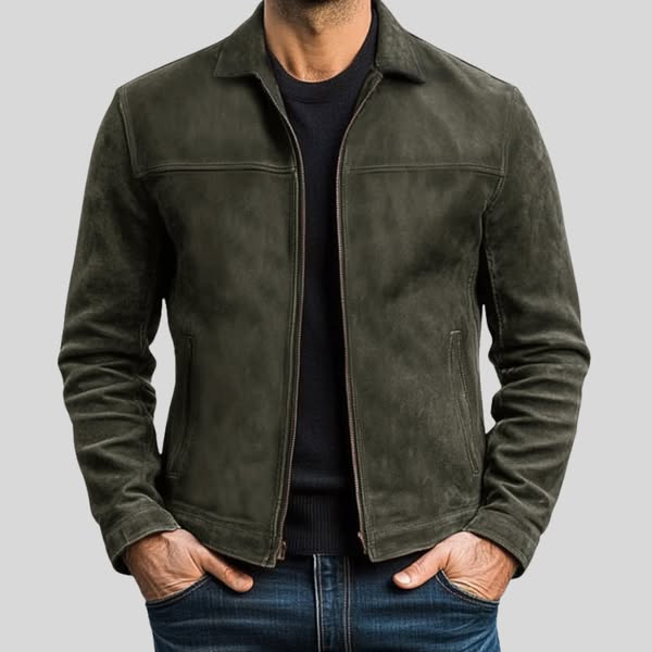 Logan | Men's Suede Zip Up Collared Trucker Jacket