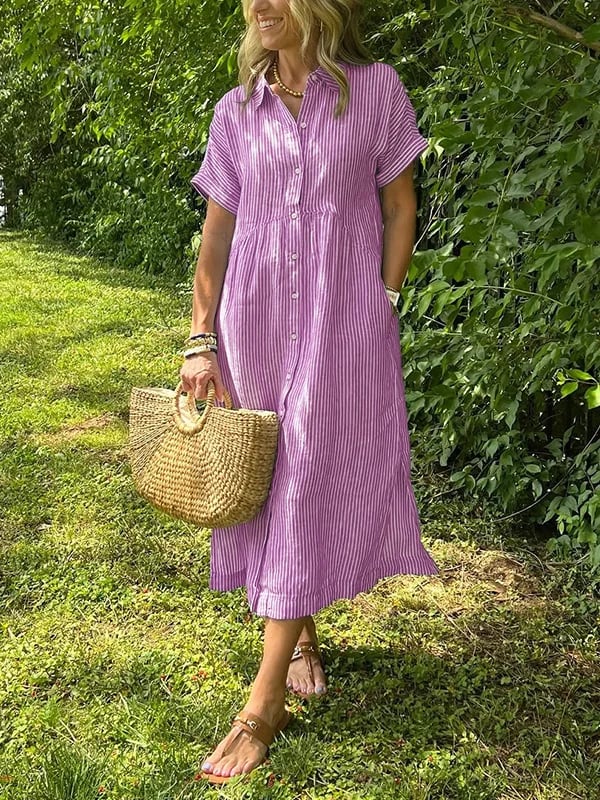Uma | Striped Linen Shirt Dress with Collar Neckline