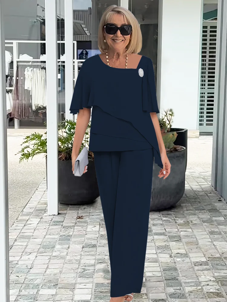 Celeste | Chiffon Tiered Top Wide Leg Pants Two Piece Set