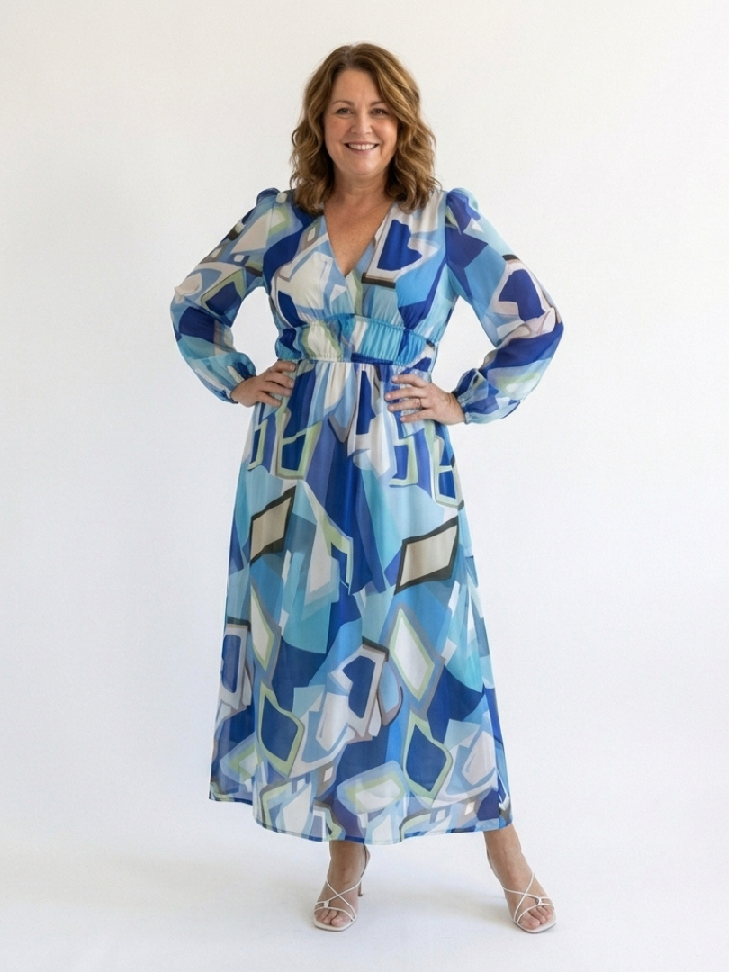 Seraphina | Floral Chiffon V-Neck Long Sleeve Tiered Maxi Dress