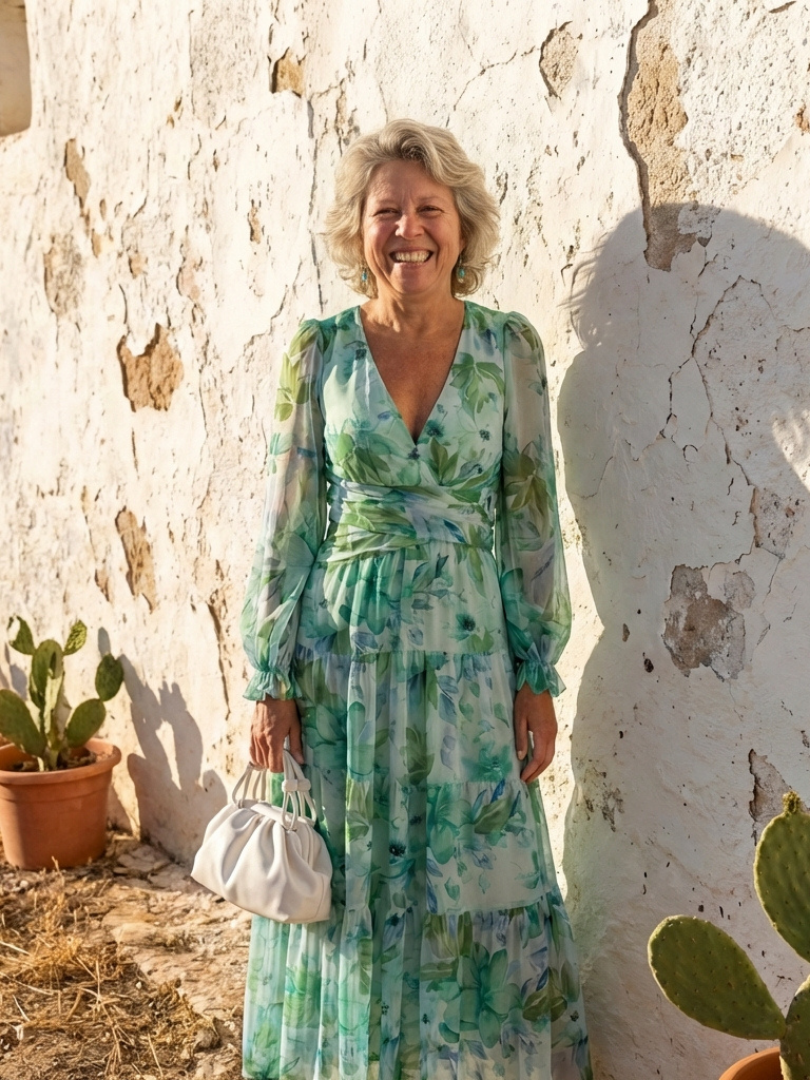 Seraphina | Floral Chiffon V-Neck Long Sleeve Tiered Maxi Dress
