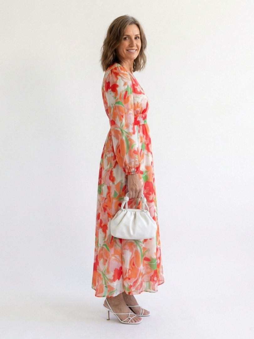 Seraphina | Floral Chiffon V-Neck Long Sleeve Tiered Maxi Dress