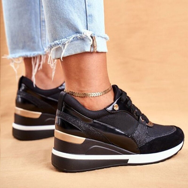Aurélie | Women's Metallic Panel Lace Up Wedge Sneakers