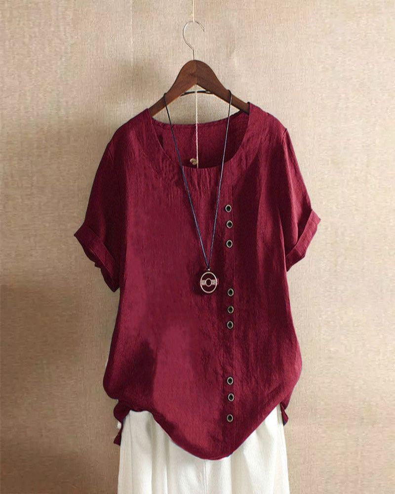 Beatrice | Women's Linen Button Detail Short Sleeve Blouse