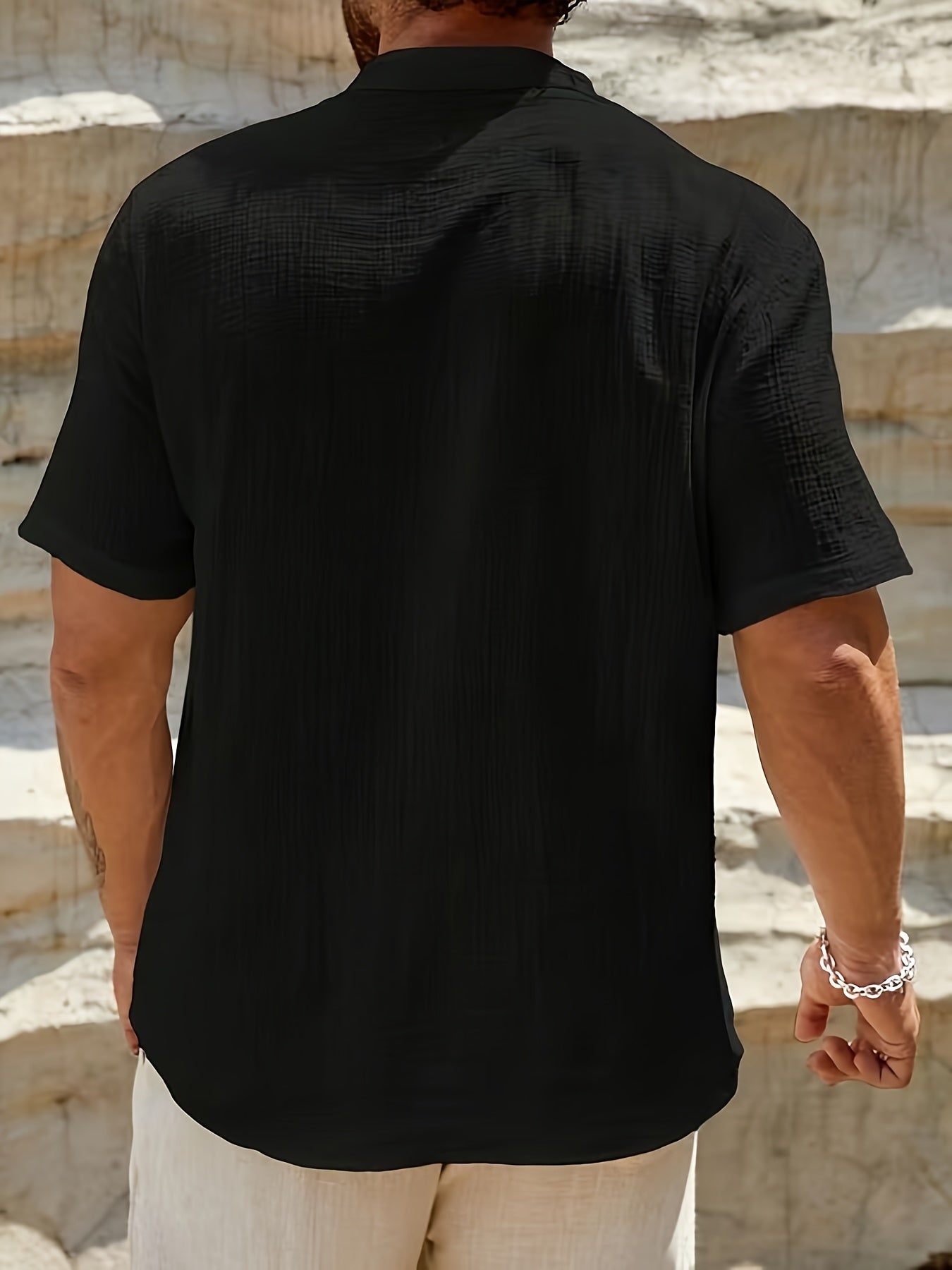 Mateo | Men's Linen Band Collar Short Sleeve Henley Shirt