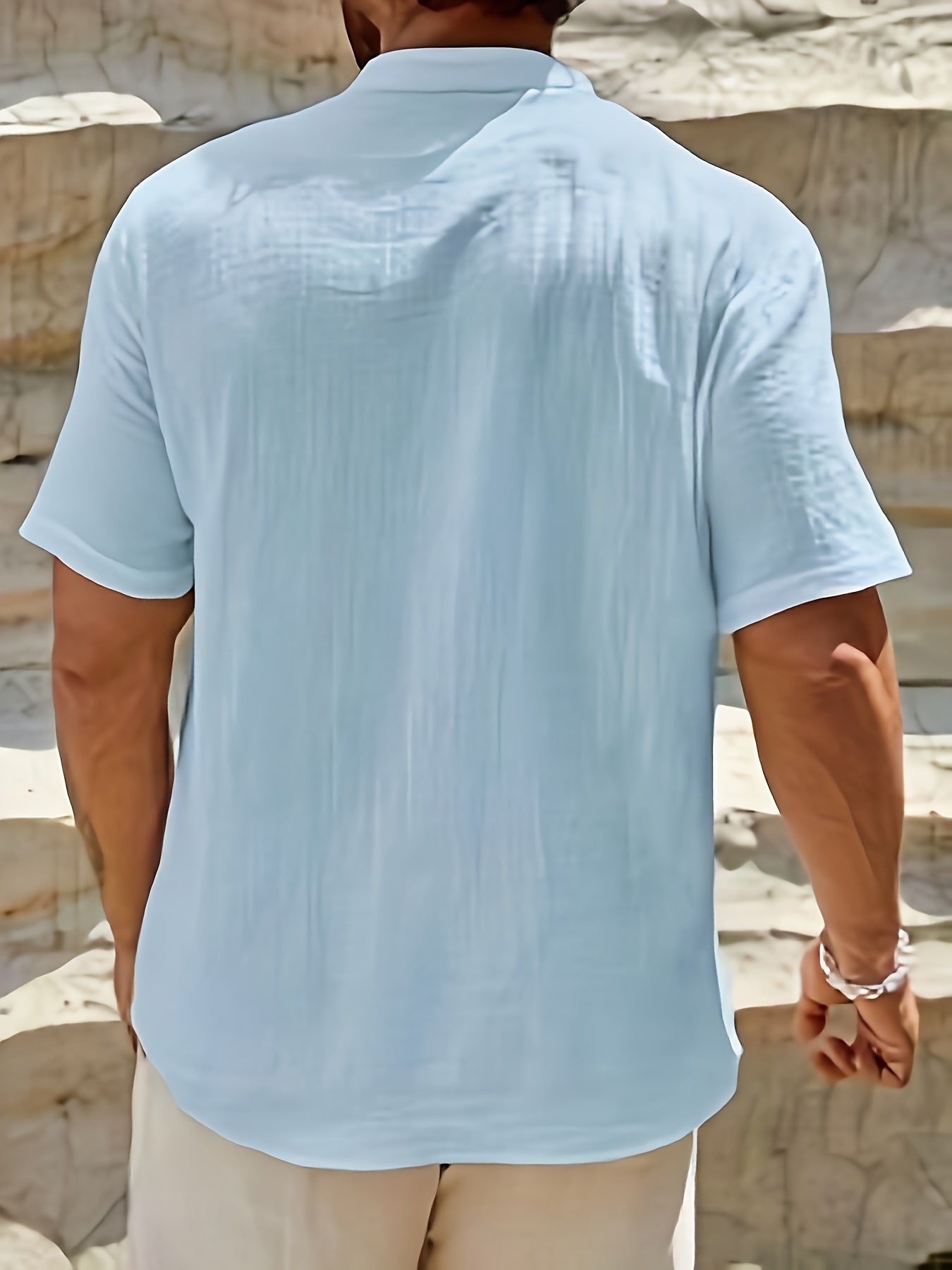 Mateo | Men's Linen Band Collar Short Sleeve Henley Shirt