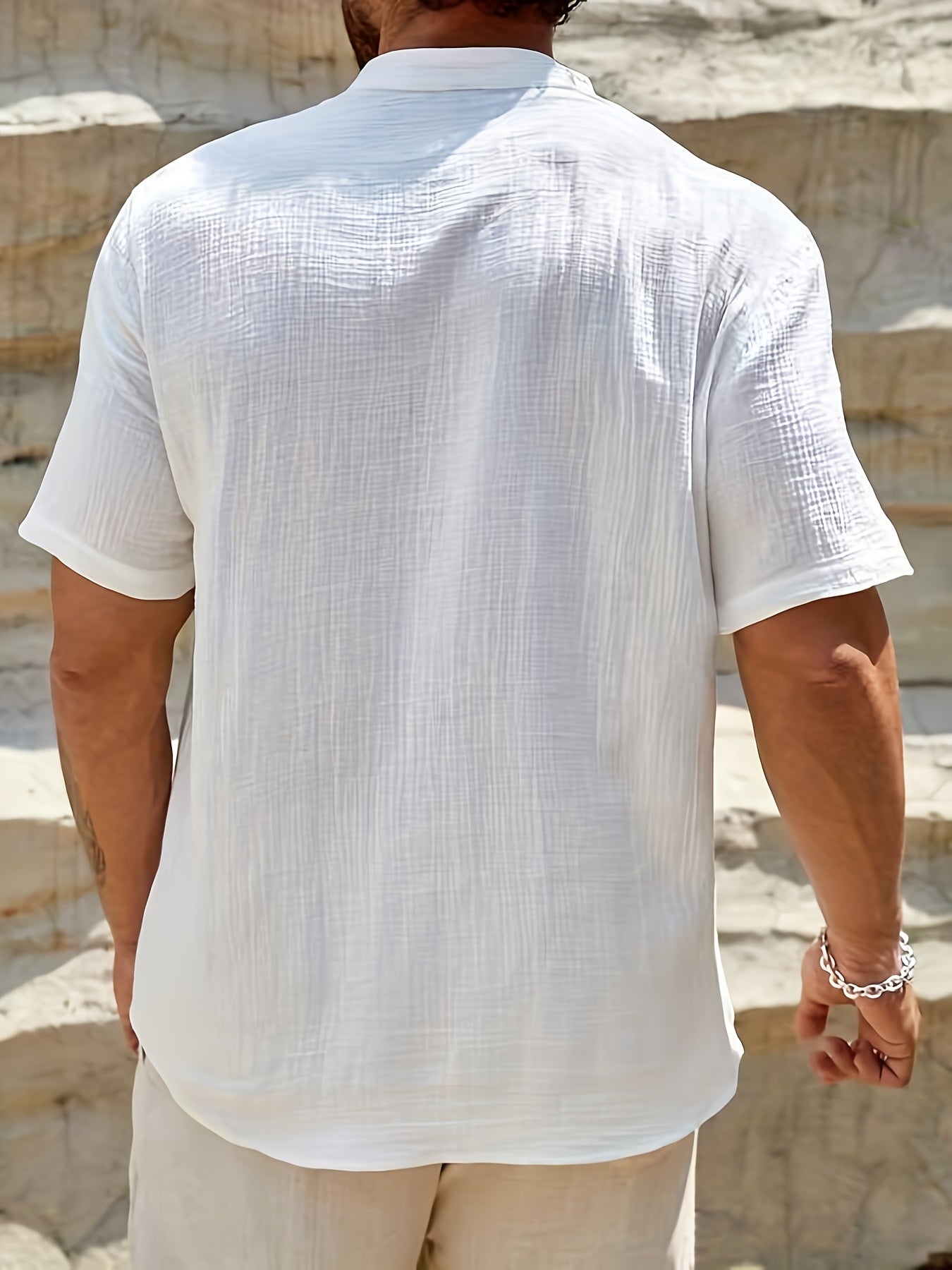 Mateo | Men's Linen Band Collar Short Sleeve Henley Shirt