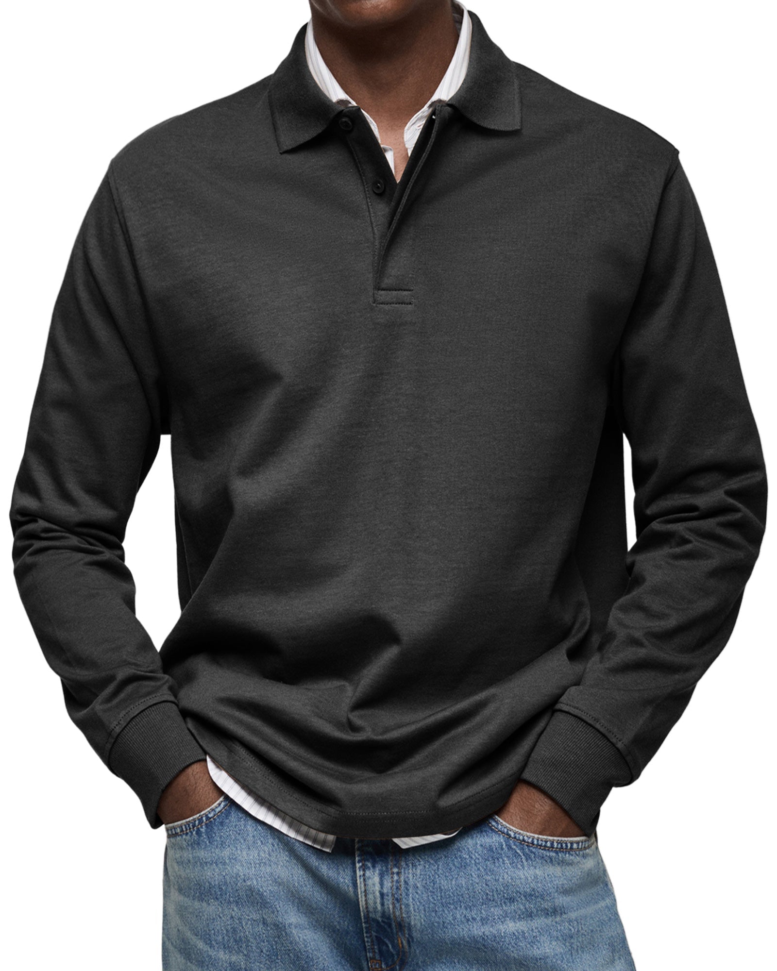 Diego | Men's Knit Long Sleeve Polo Shirt with Rib Cuffs
