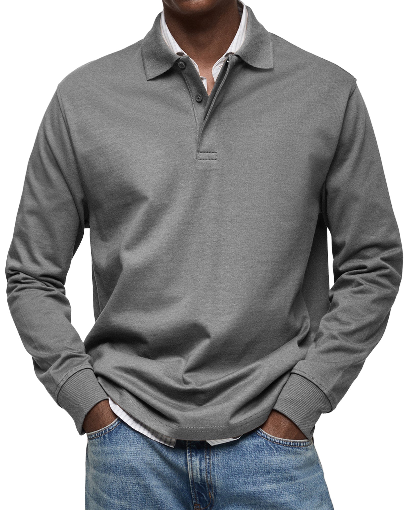 Diego | Men's Knit Long Sleeve Polo Shirt with Rib Cuffs
