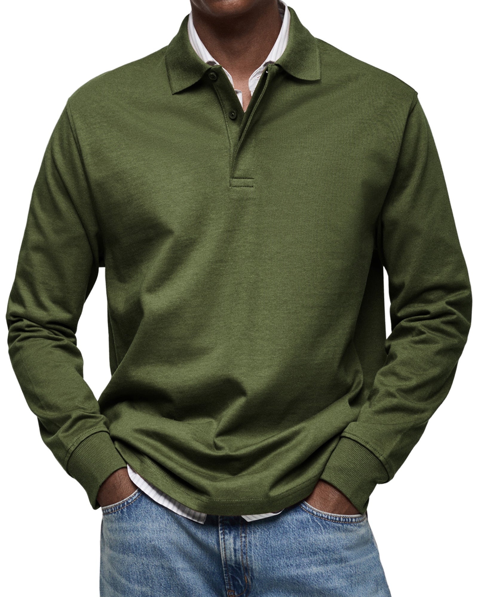 Diego | Men's Knit Long Sleeve Polo Shirt with Rib Cuffs