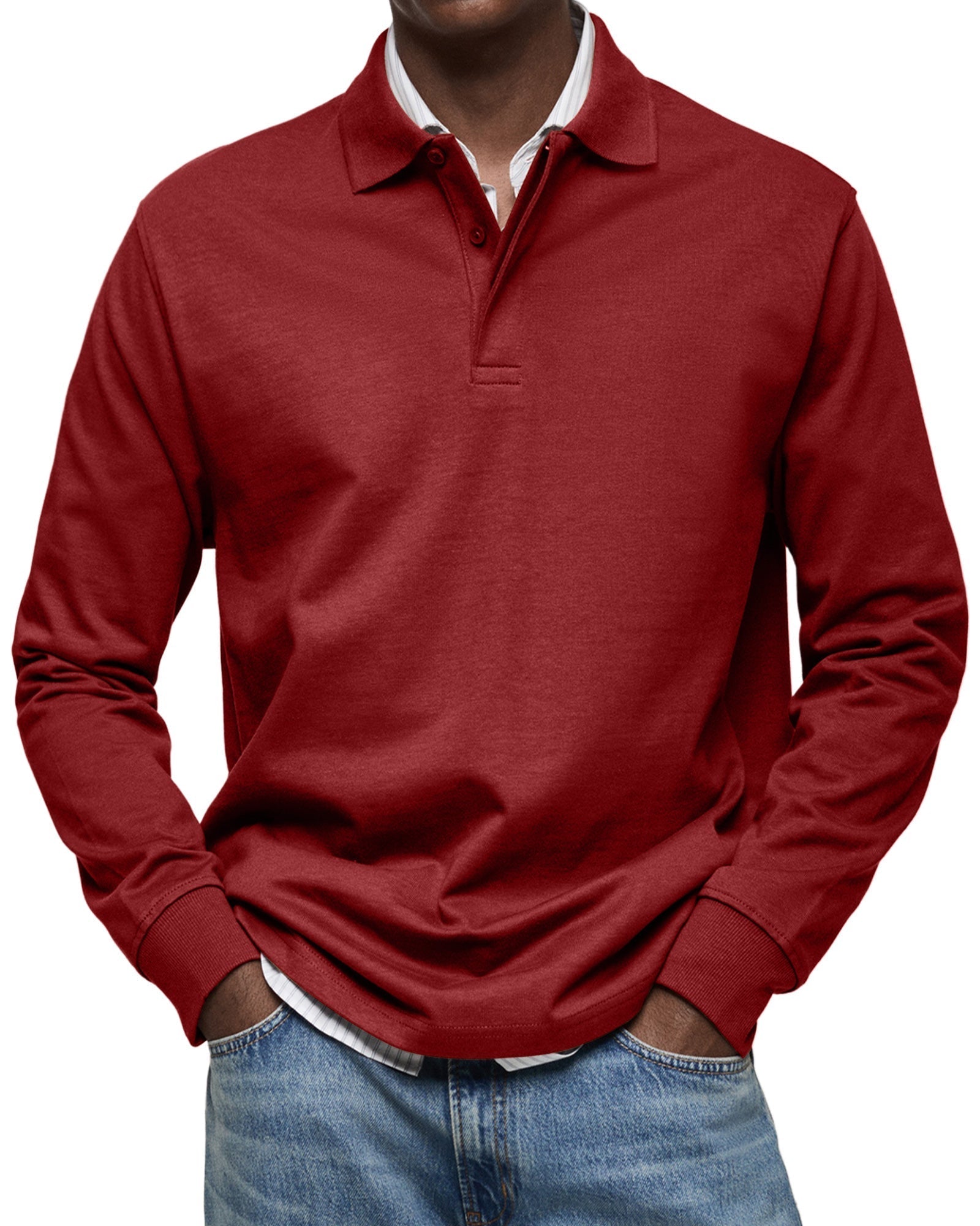Diego | Men's Knit Long Sleeve Polo Shirt with Rib Cuffs