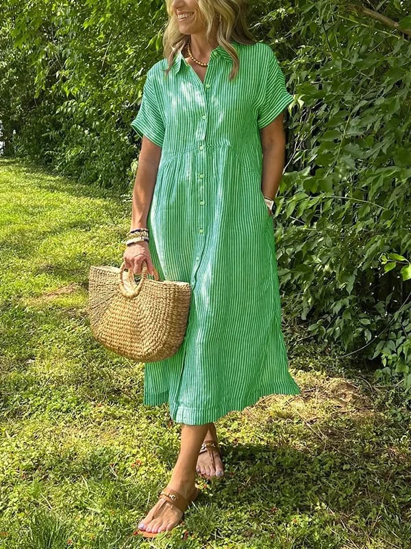Uma | Striped Linen Shirt Dress with Collar Neckline
