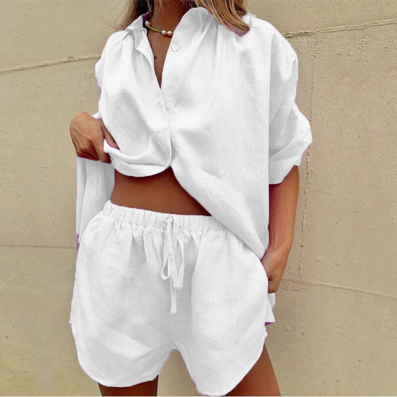 Aveline | Linen Button-Down Shirt & Shorts Set