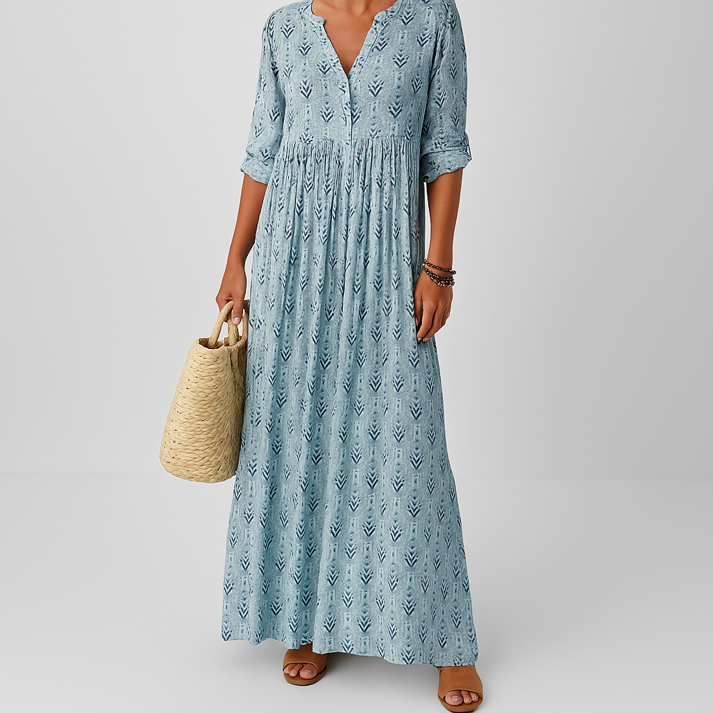 Sabrina | Boho V Neck Tiered Long Sleeve Maxi Dress