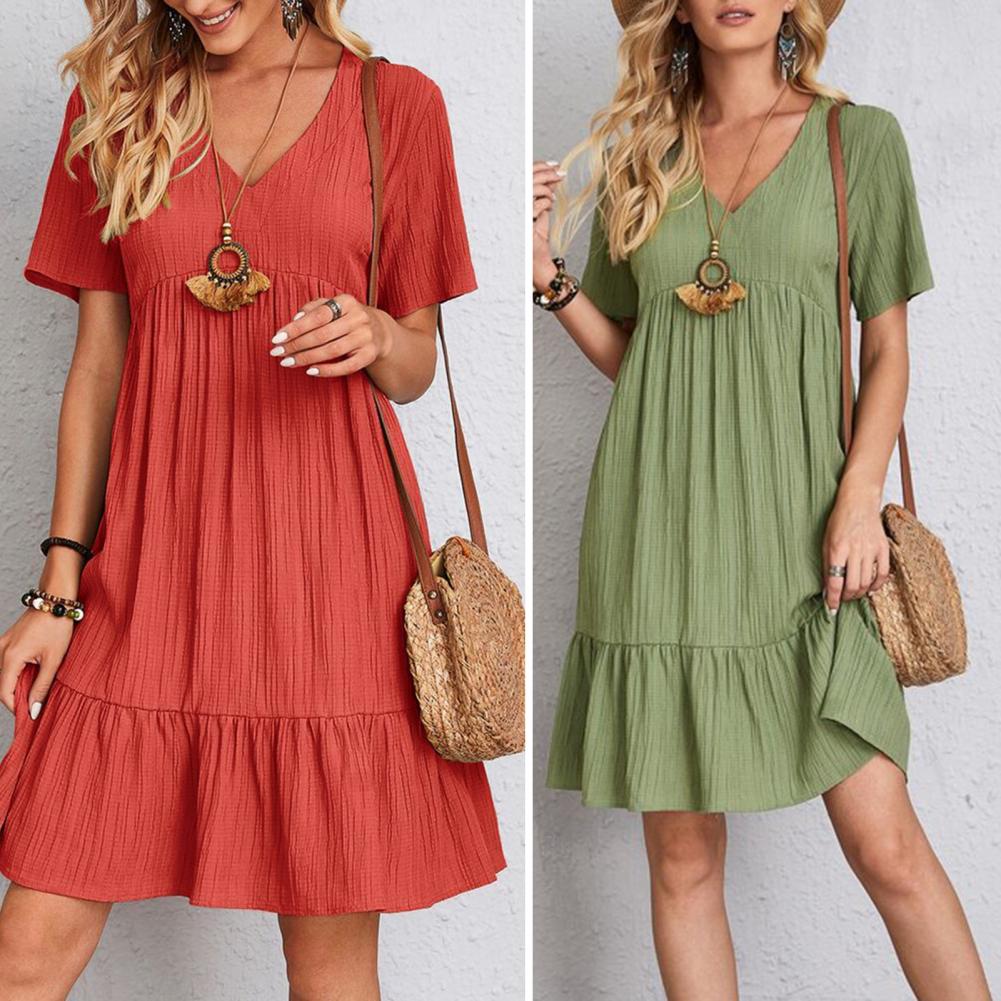 Luna | V Neck Short Sleeve Ruffle Hem Mini Dress
