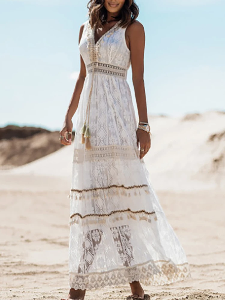 Savannah | Boho Crochet Maxi Dress with Side Slit