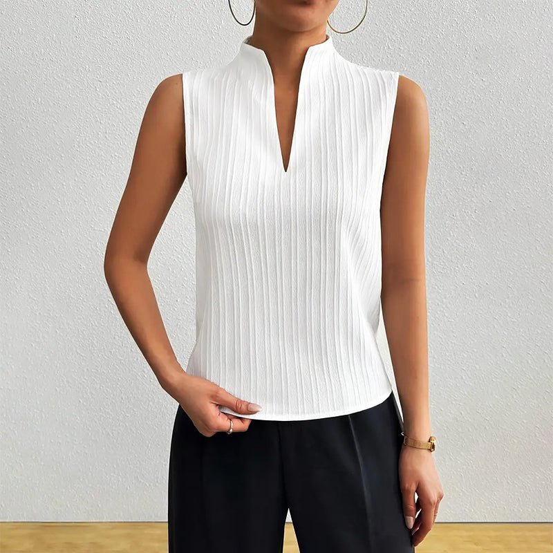Sleeveless V-Neck Blouse Stand Collar