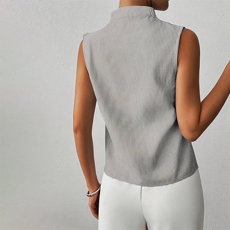 Sleeveless V-Neck Blouse Stand Collar