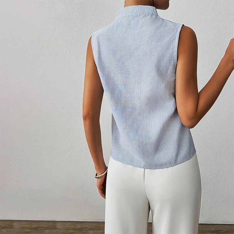 Sleeveless V-Neck Blouse Stand Collar