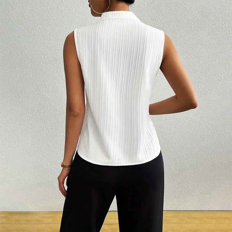 Sleeveless V-Neck Blouse Stand Collar