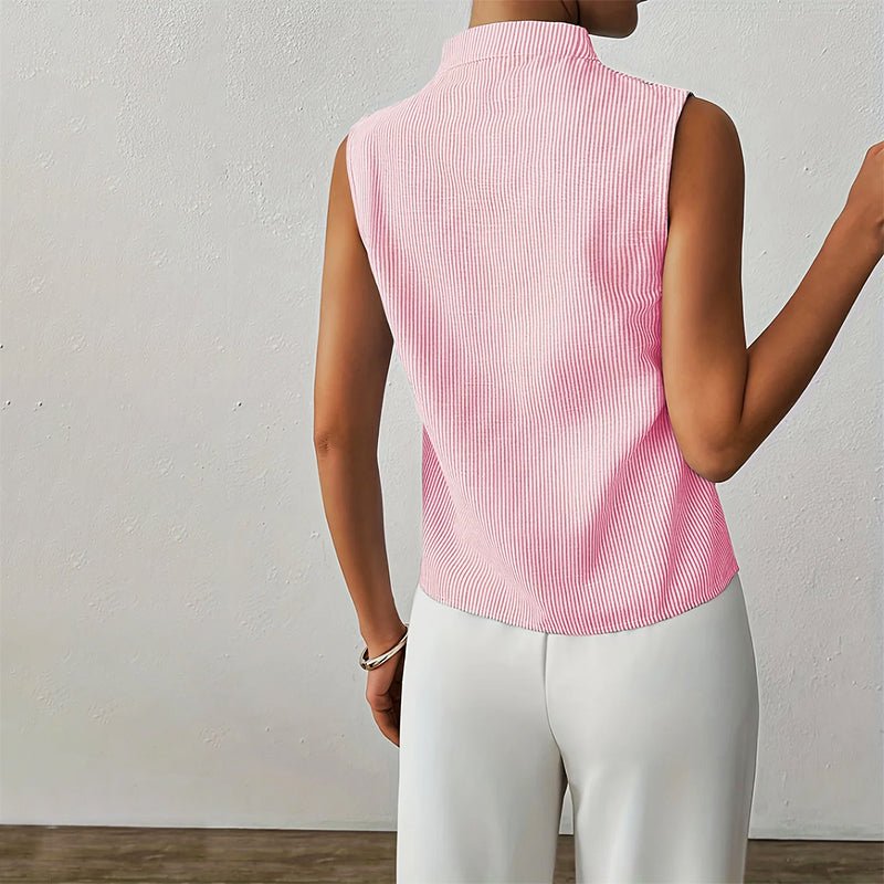 Sleeveless V-Neck Blouse Stand Collar