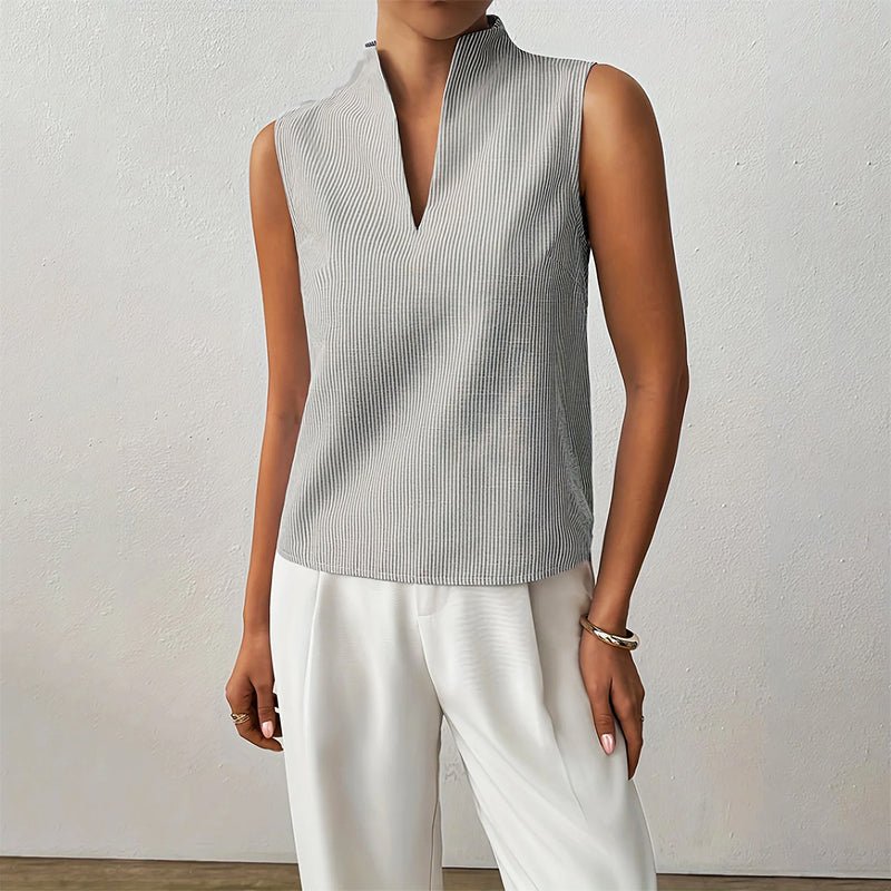 Sleeveless V-Neck Blouse Stand Collar