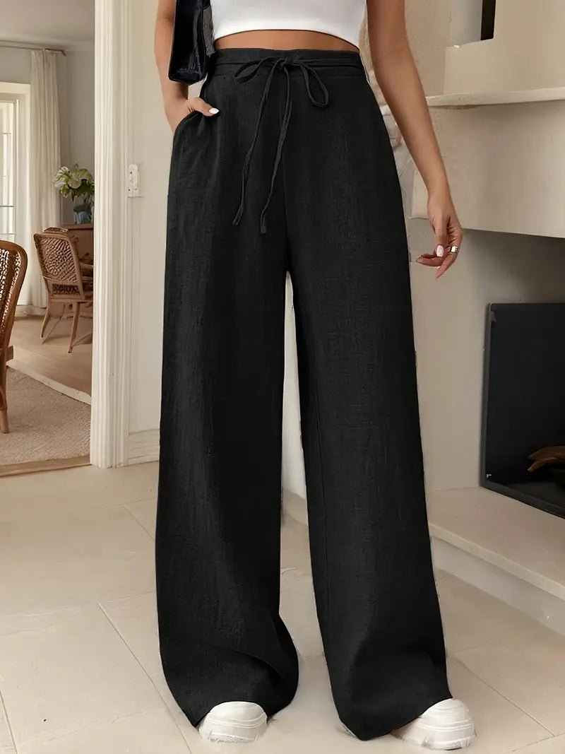 Arlena | Women's High Waist Linen Drawstring Wide Leg Trousers