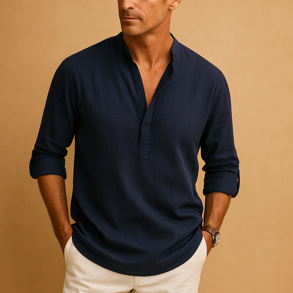 Caleb | Men's Linen Long Sleeve Henley Shirt