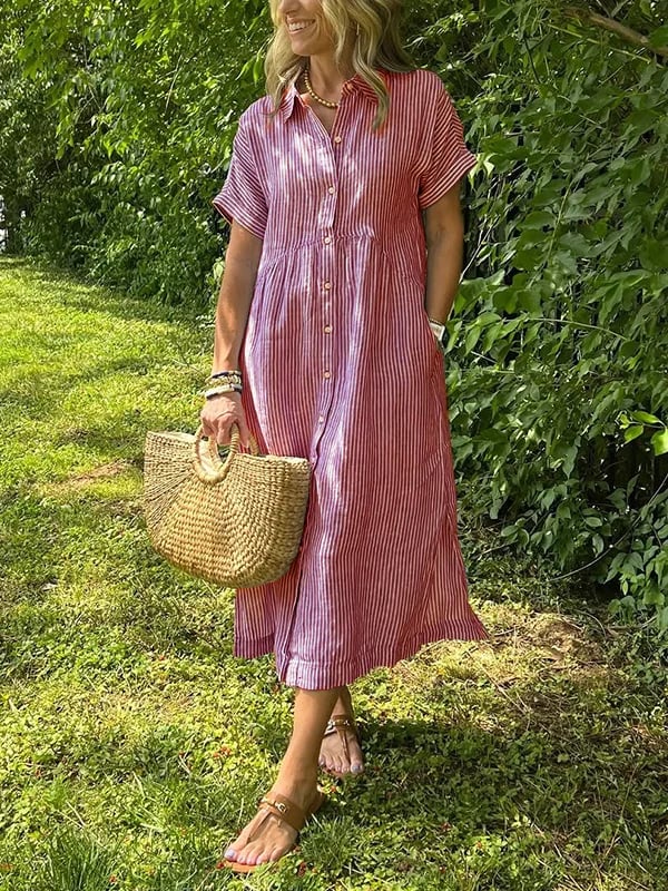 Uma | Striped Linen Shirt Dress with Collar Neckline