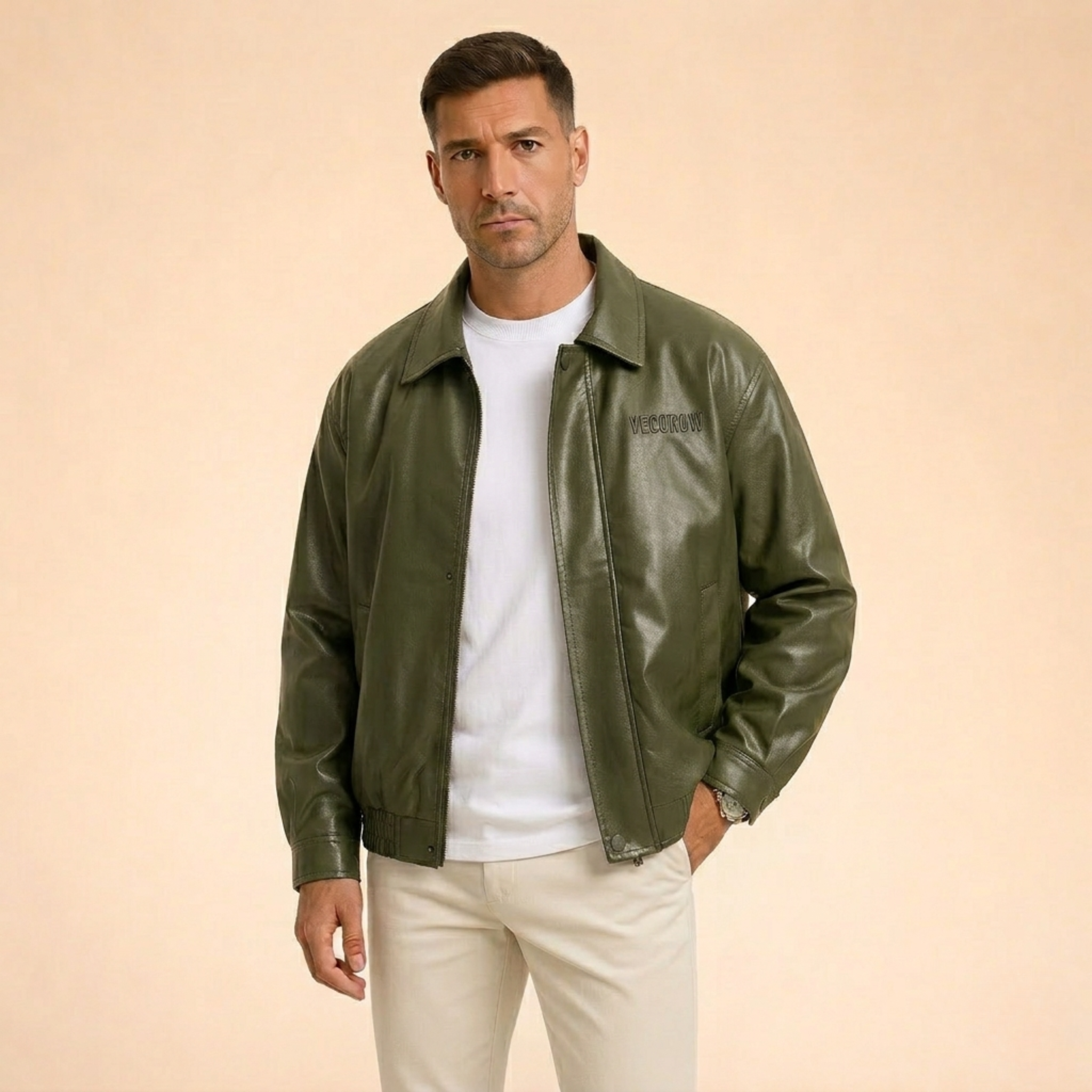 Mason | Men's Leather Zip Up Collared Bomber Jacket
