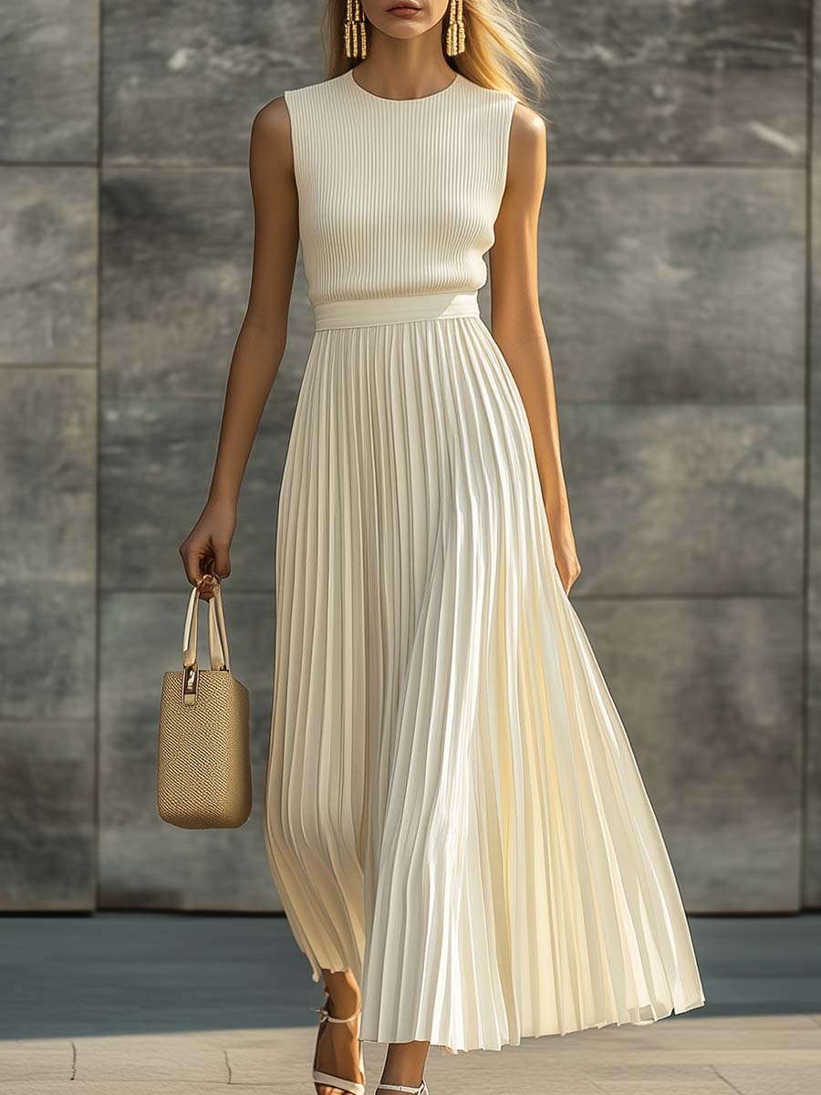 Elise | Elegant Sleeveless Pleated A-Line Maxi Dress