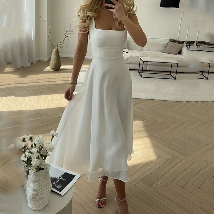 Hannah | Elegant Square Neck Sleeveless A-Line Midi Dress