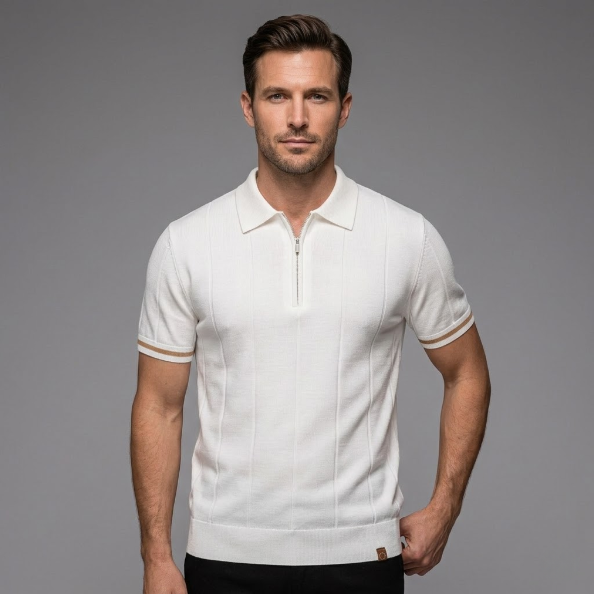 Ashton | Men's Knit Short Sleeve Quarter Zip Polo Shirt
