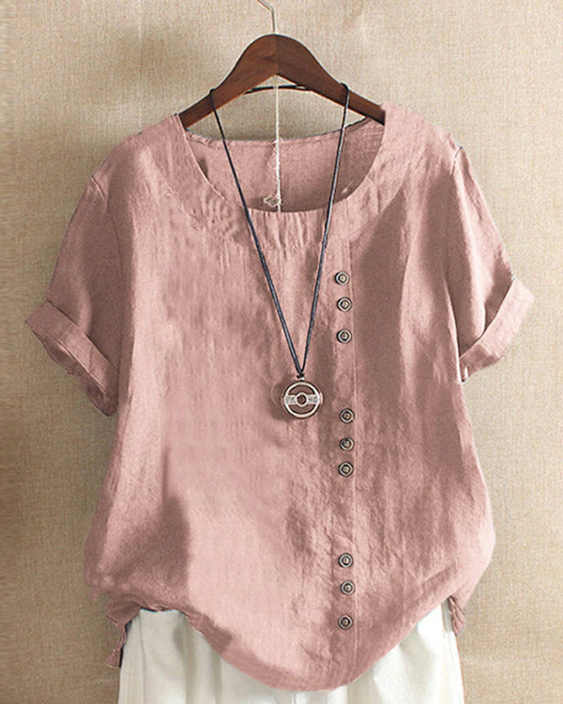 Beatrice | Women's Linen Button Detail Short Sleeve Blouse