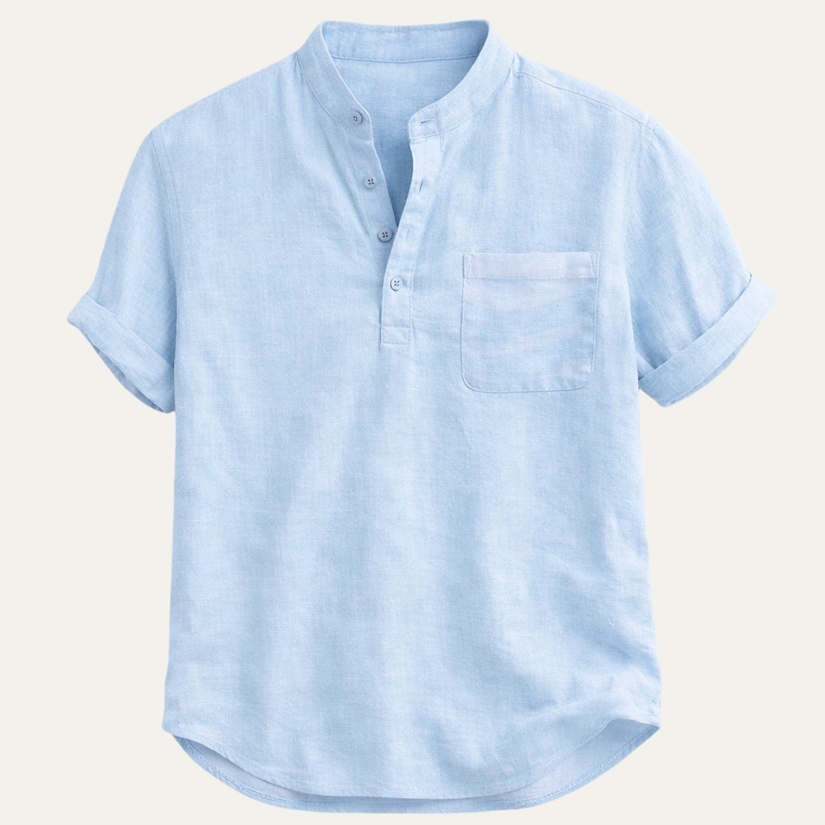 Marco | Men's Linen Band Collar Short Sleeve Henley Shirt