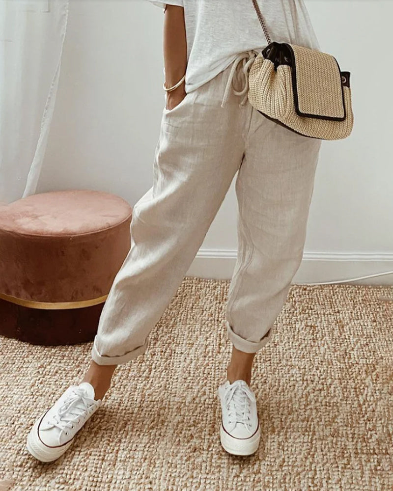 Elowyn | Relaxed Fit Linen Drawstring Trousers