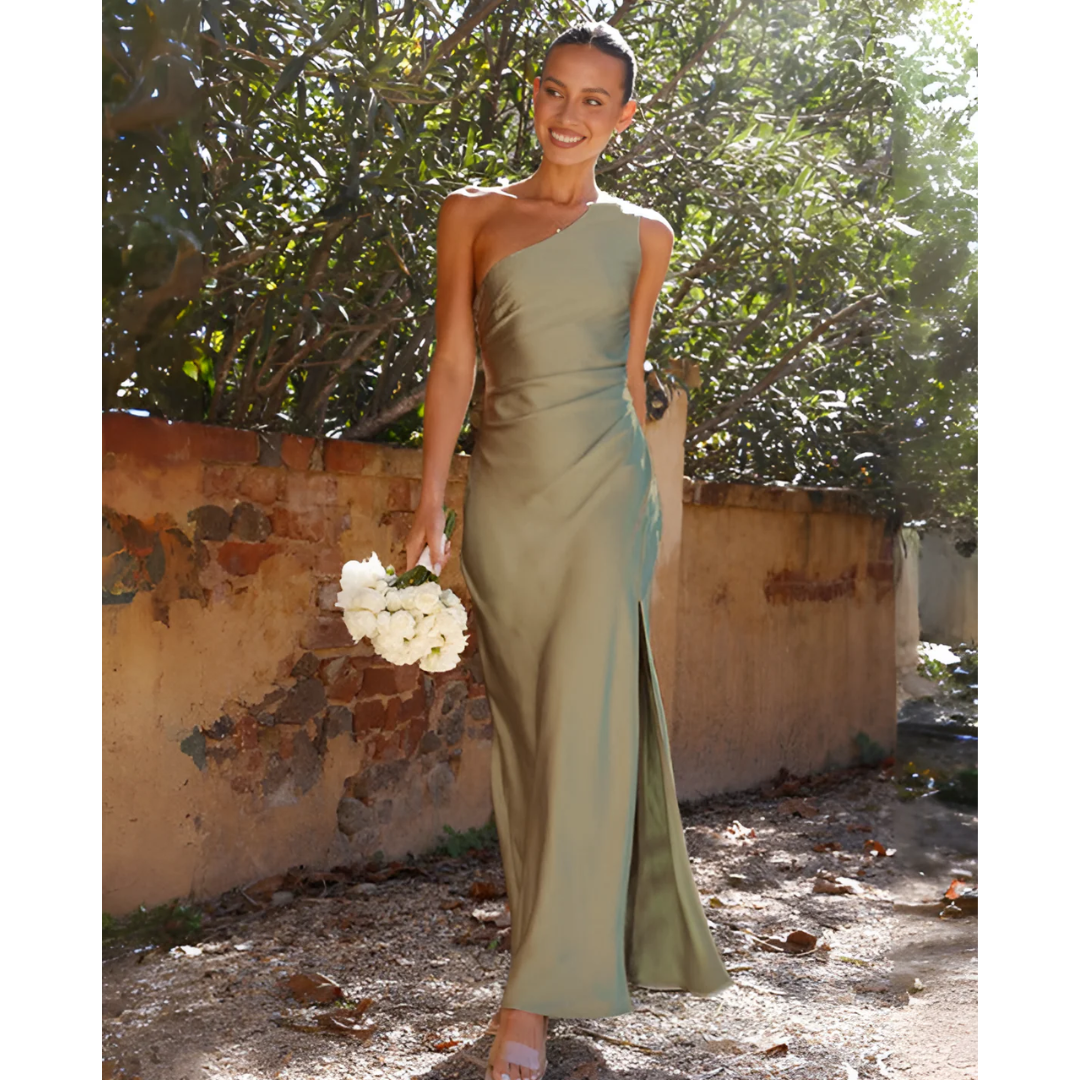 Seraphina | One Shoulder Satin Side Slit Maxi Dress