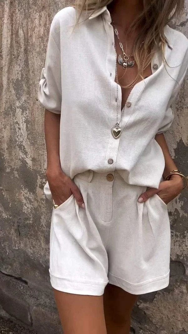 Dixie | Relaxed Linen Button-Down Shirt & Cuffed Shorts Two-Piece Set