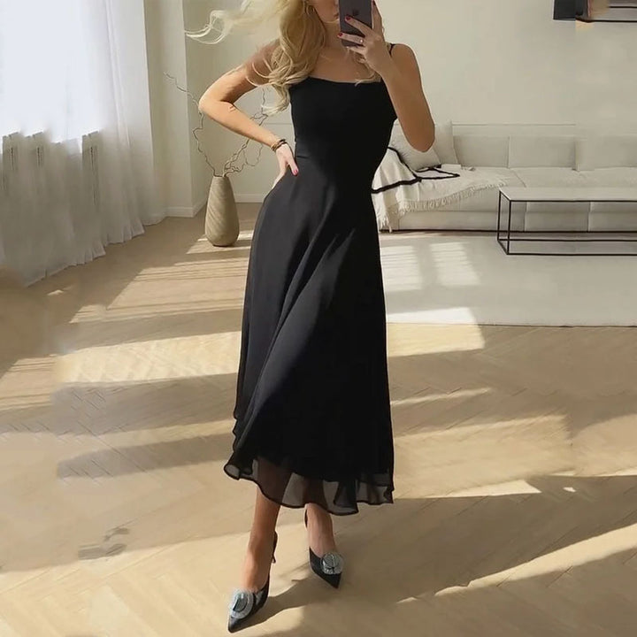 Hannah | Elegant Square Neck Sleeveless A-Line Midi Dress