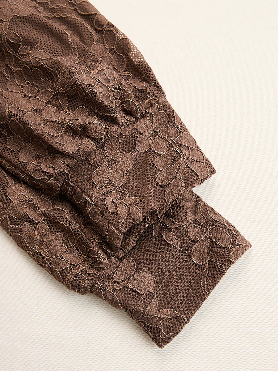 Savina | Western Lace V Neck Long Sleeve Side Slit Maxi Dress
