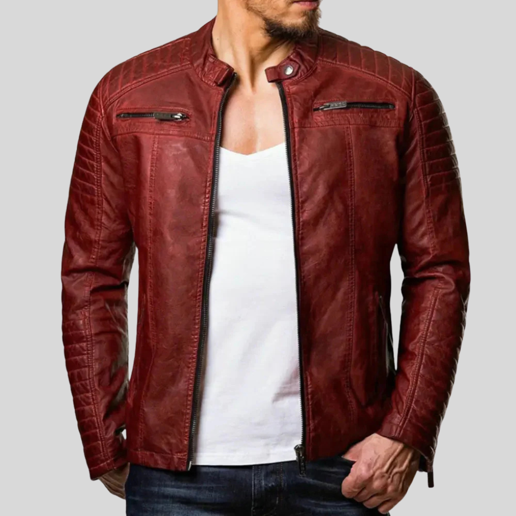 Lucas | Men's Leather Biker Jacket with Stand Collar