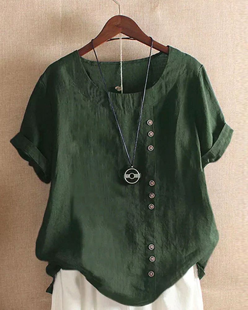 Beatrice | Women's Linen Button Detail Short Sleeve Blouse