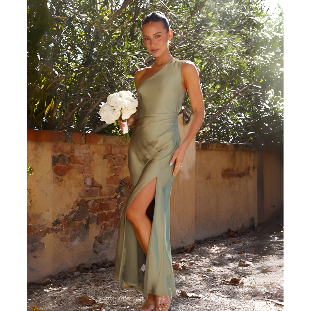 Seraphina | One Shoulder Satin Side Slit Maxi Dress