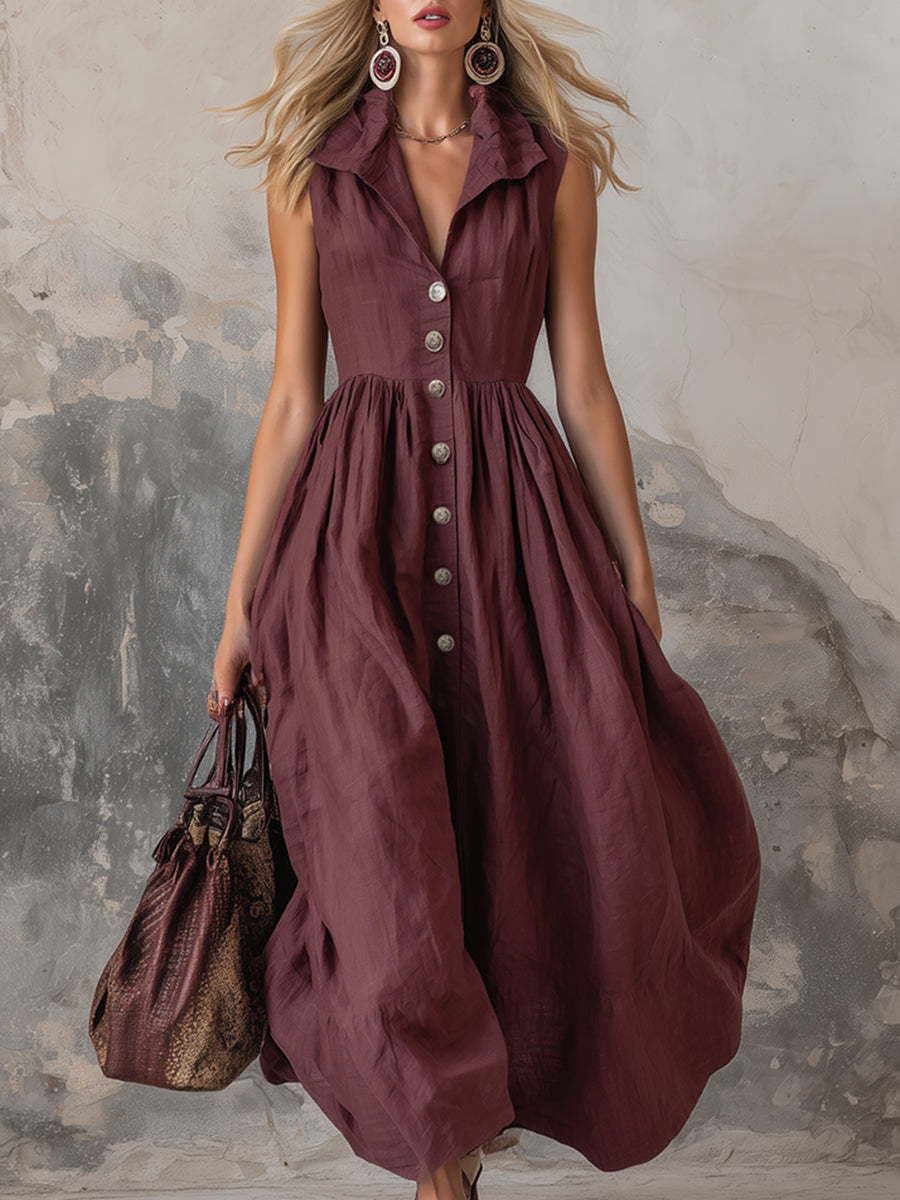 Valentina | Linen Sleeveless Button-Down A-Line Maxi Dress
