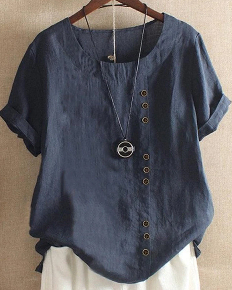 Beatrice | Women's Linen Button Detail Short Sleeve Blouse